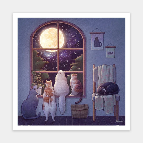 Pintoo H3453 Viewing the Moon by Limduey - Kitten's Life Routine - 900 Piece Jigsaw Puzzle