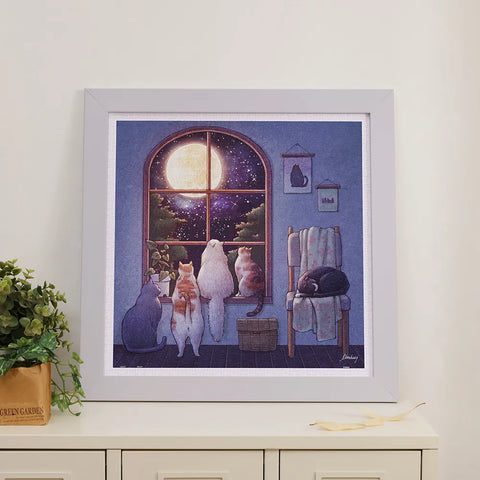 Pintoo H3453 Viewing the Moon by Limduey - Kitten's Life Routine - 900 Piece Jigsaw Puzzle