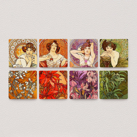 Pintoo D1646 The Precious Stones - 8 x 16pcs Jigsaw Puzzle Magnets by Alphonse Mucha