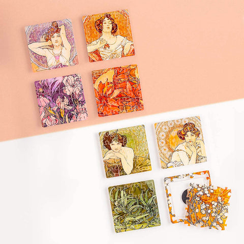 Pintoo D1646 The Precious Stones - 8 x 16pcs Jigsaw Puzzle Magnets by Alphonse Mucha